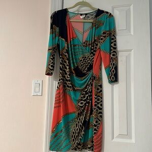 MSK Faux Wrap Status Chain Print Equestrian Print Dress Size Medium M